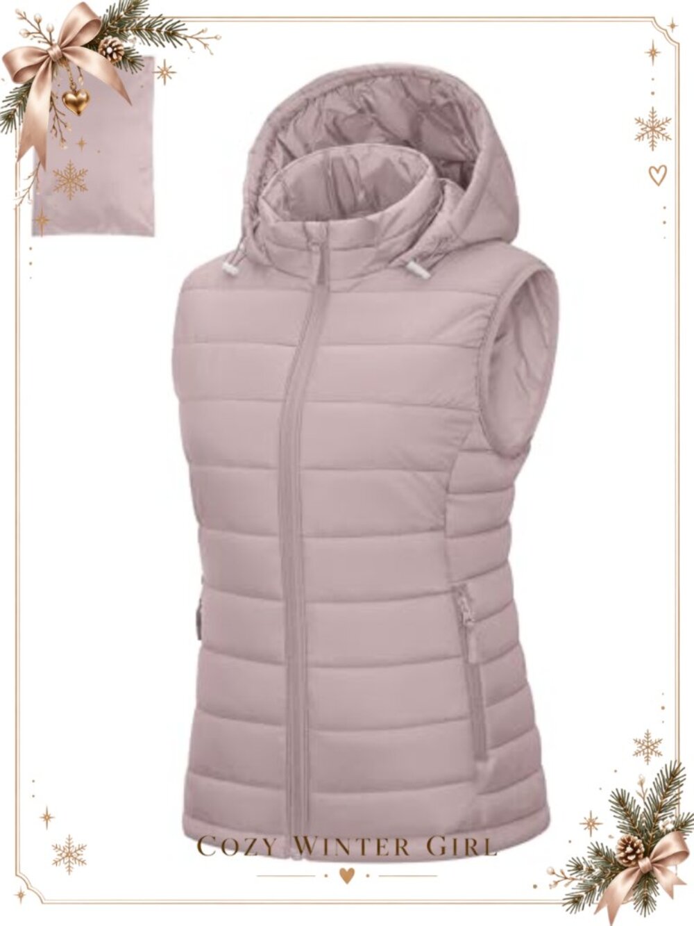 Women's Lightweight Packable Hooded Quilted Puffer Vest Zip Up